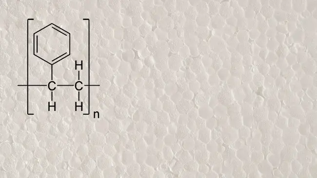 A sheet of styrofoam with its chemical formula