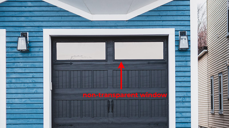 Non-transparent garage door window