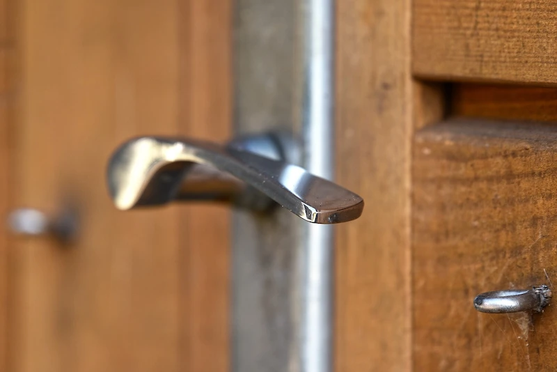 Close-up of a stainless steel door handle