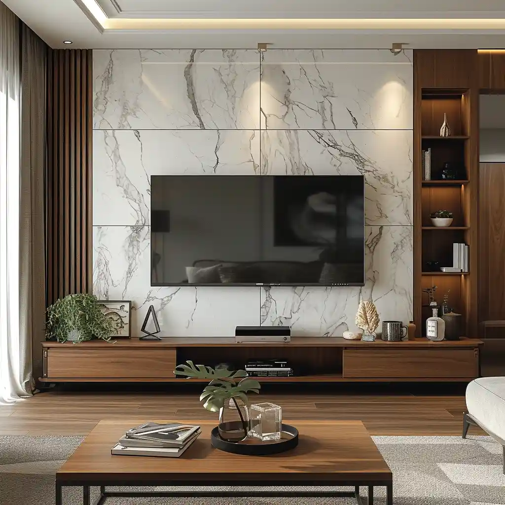 Consider a Marble Backdrop for Your TV n