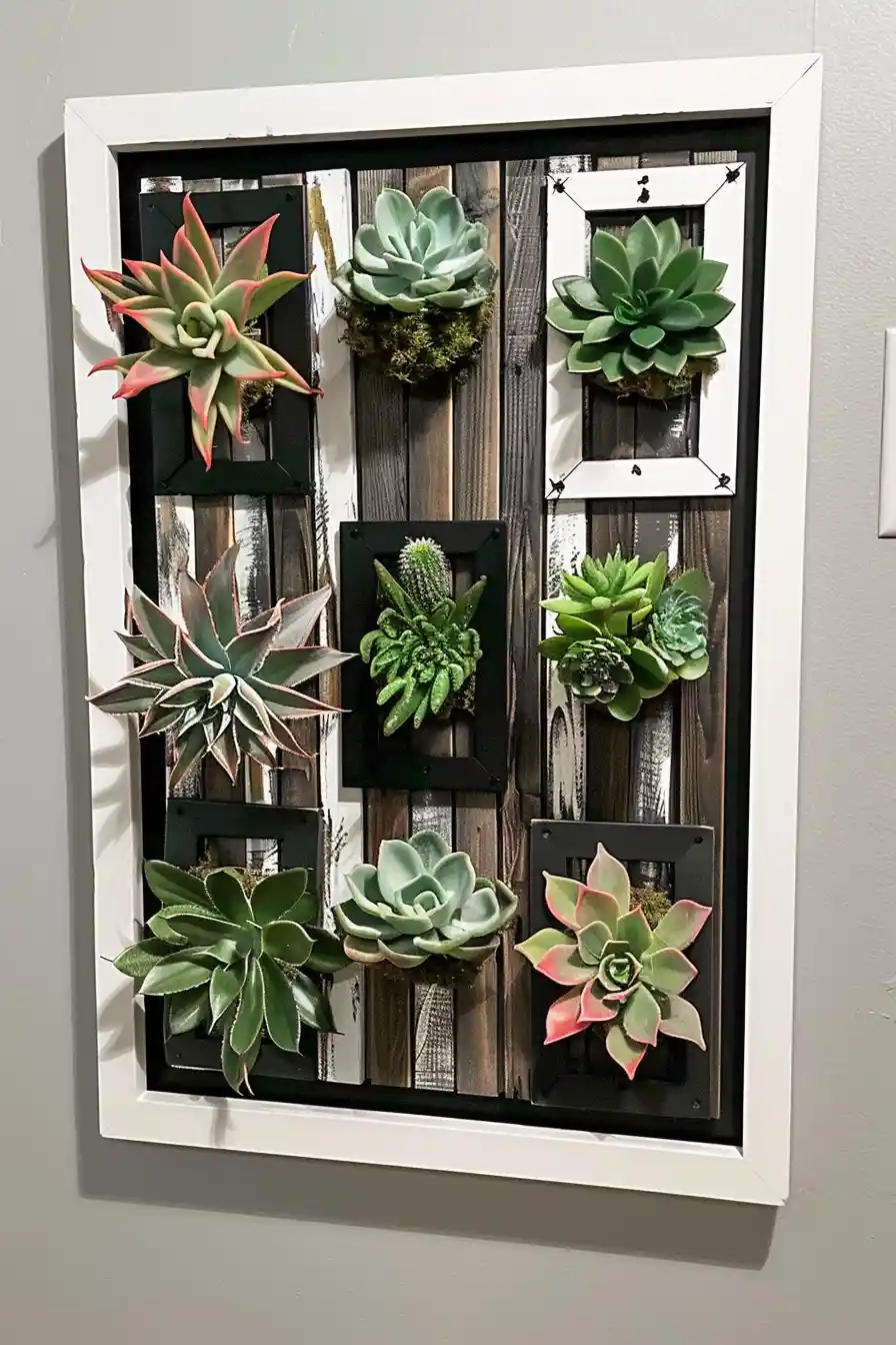 Plants Mounted Within Wooden Slat Sections