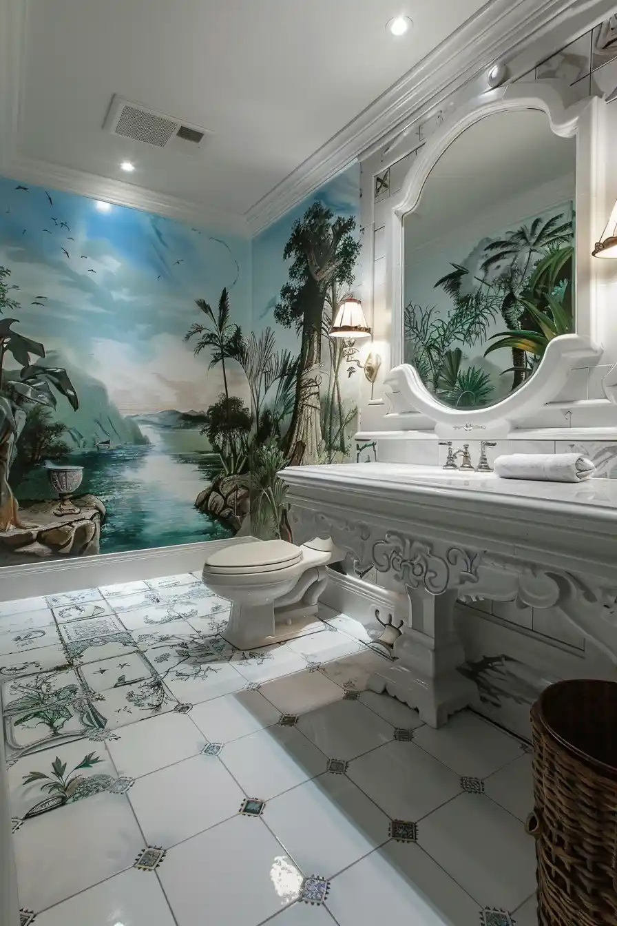 White Bathrooms with Artistic Touches