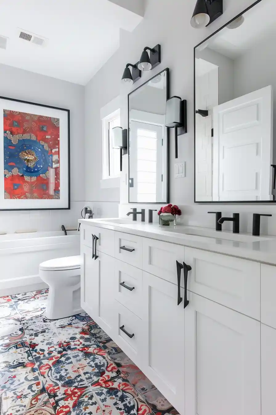 White Bathrooms with Bold Accents