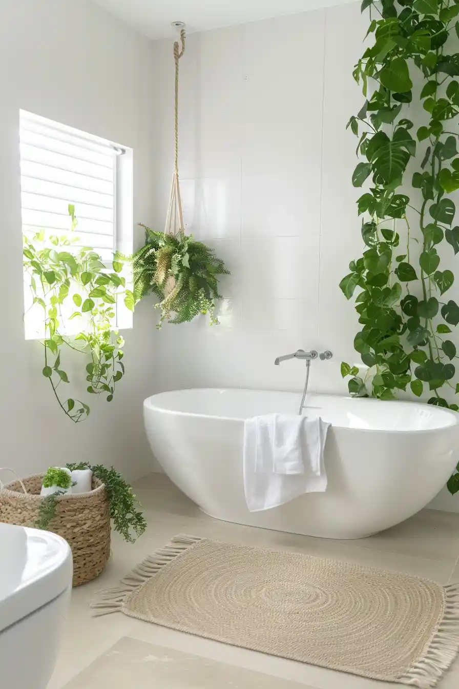White Bathrooms with Greenery 2