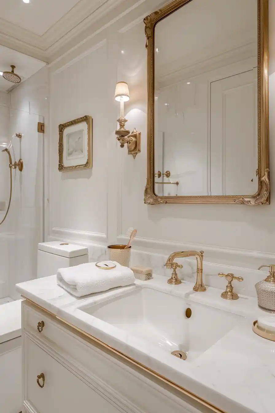 White Bathrooms with Metallic Accents