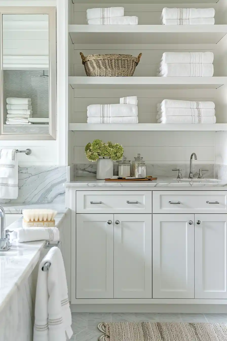 White Bathrooms with Open Shelving 2