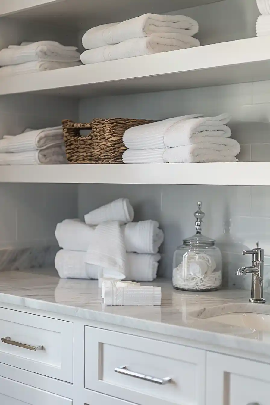 White Bathrooms with Open Shelving