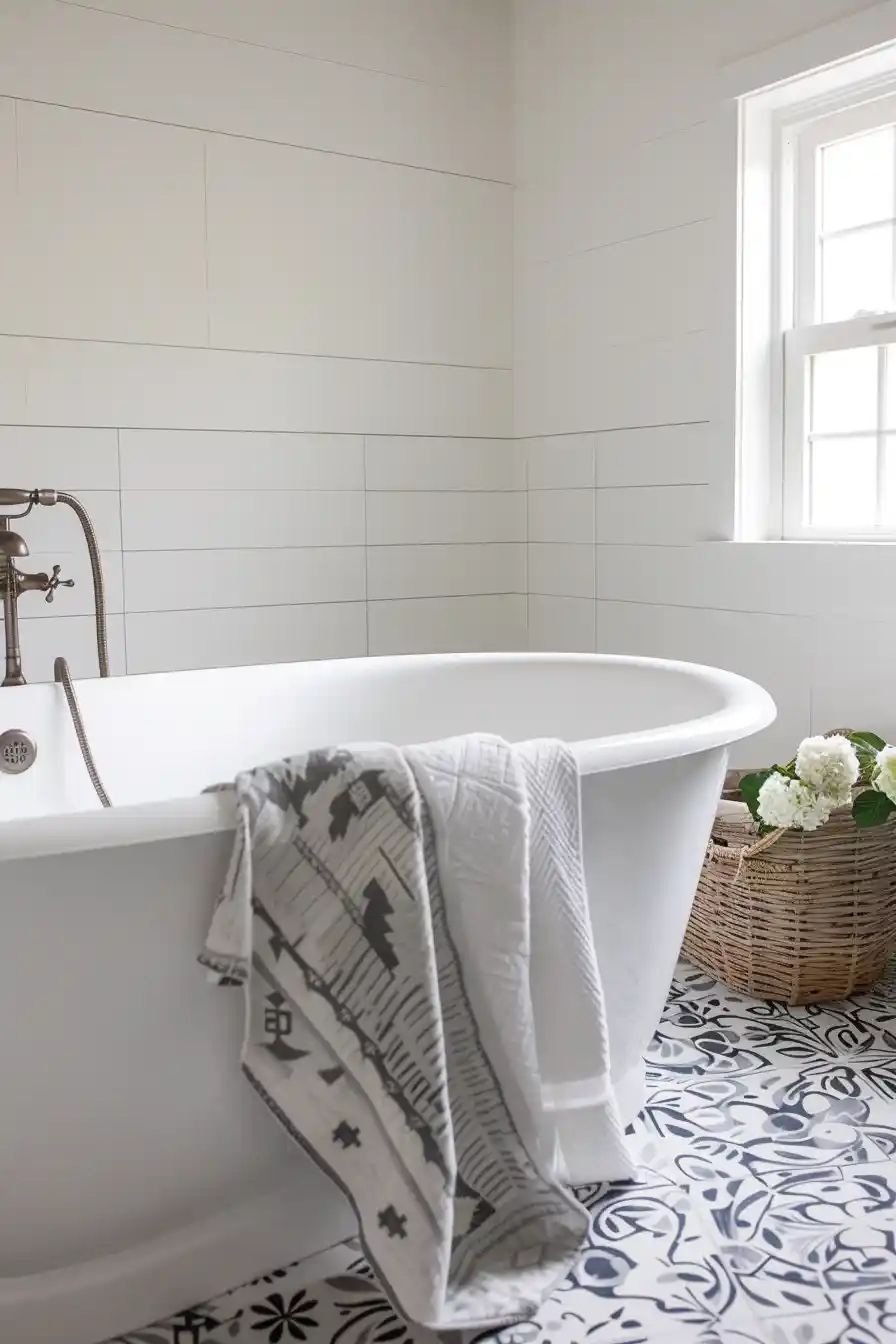 White Bathrooms with Patterned Tiles