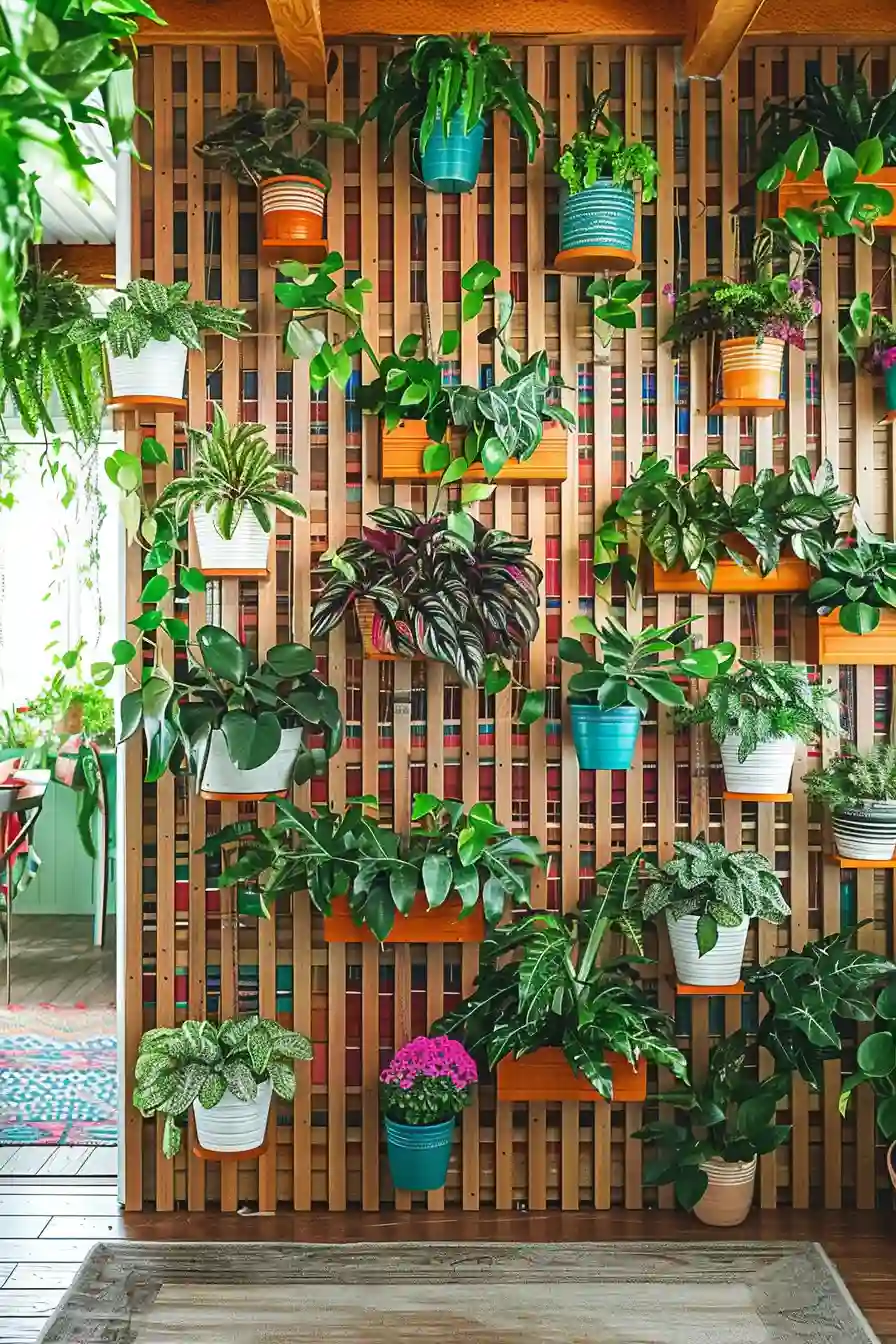 Wood Slat Wall for Hanging Plants