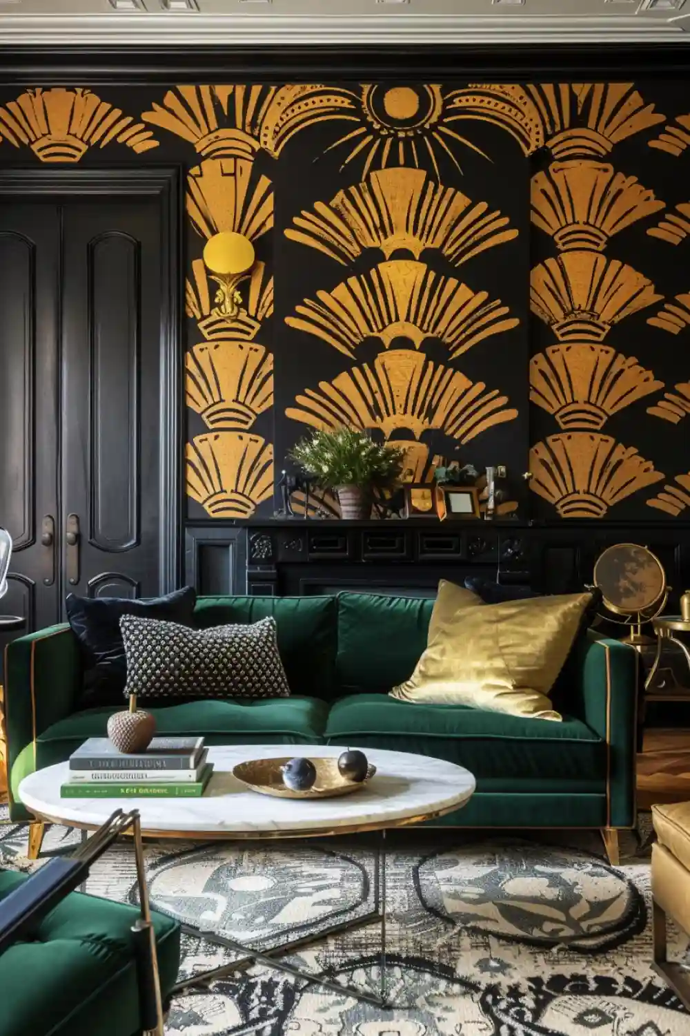 living room with Art Deco wallpaper 2