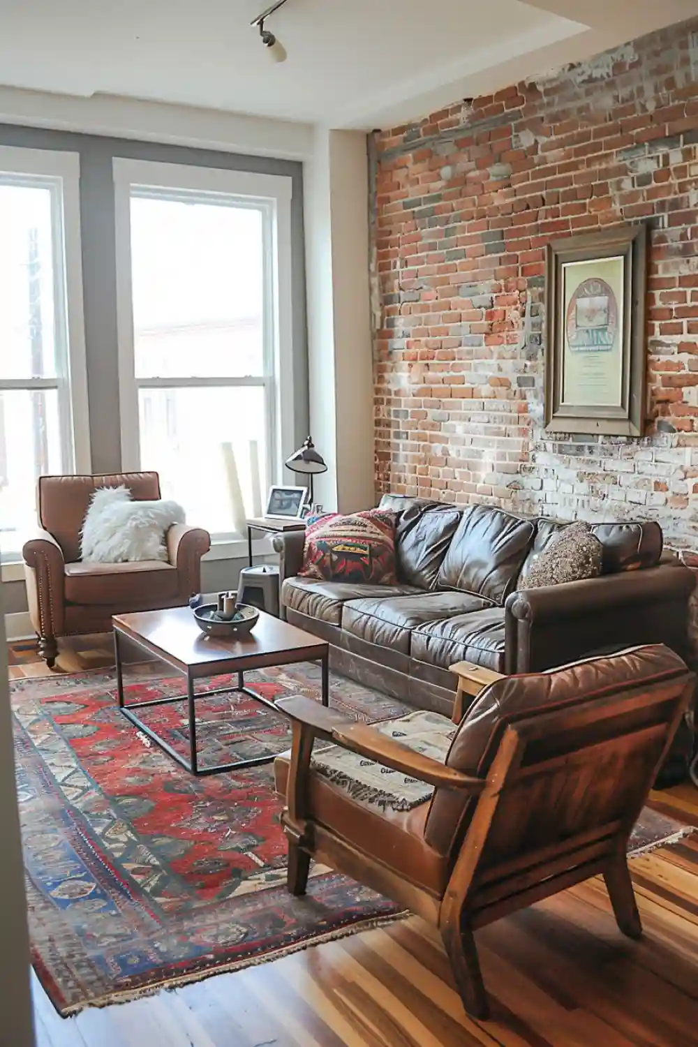 living room with faux brick wallpaper 1