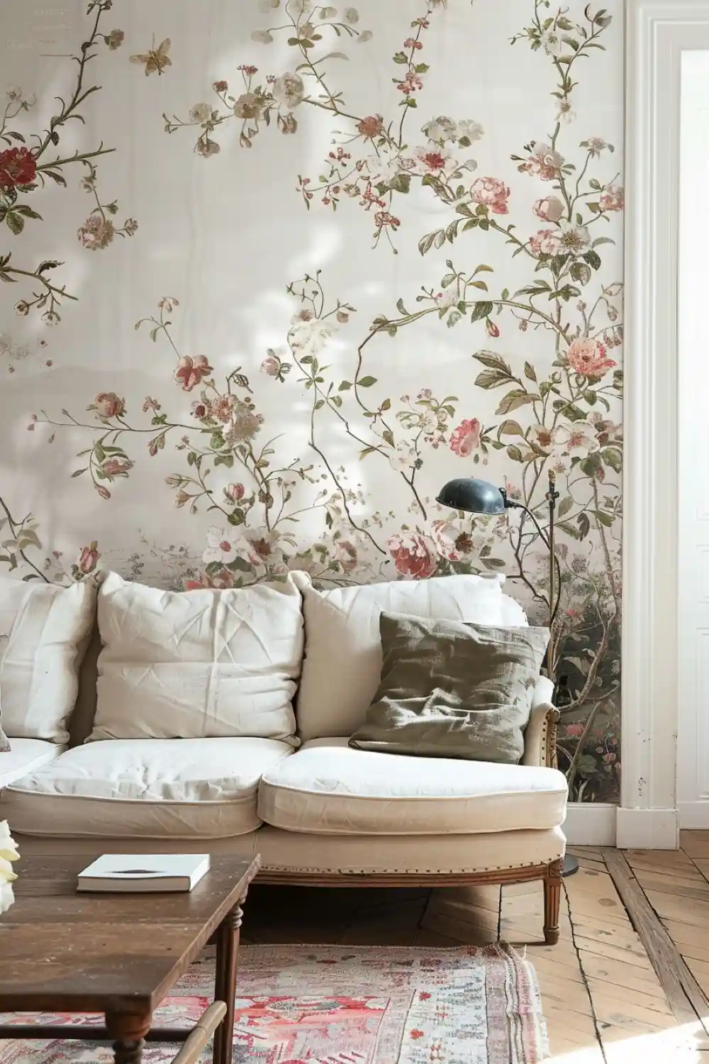 living room with floral wallpaper 1