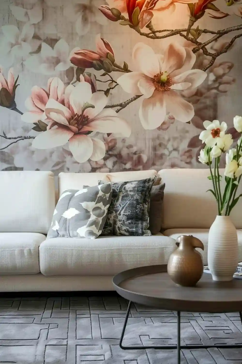 living room with floral wallpaper 3