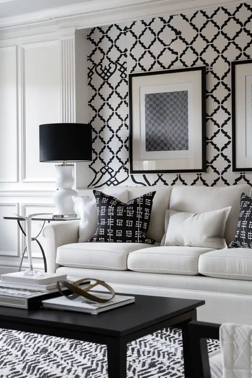 living room with monochrome wallpaper 2