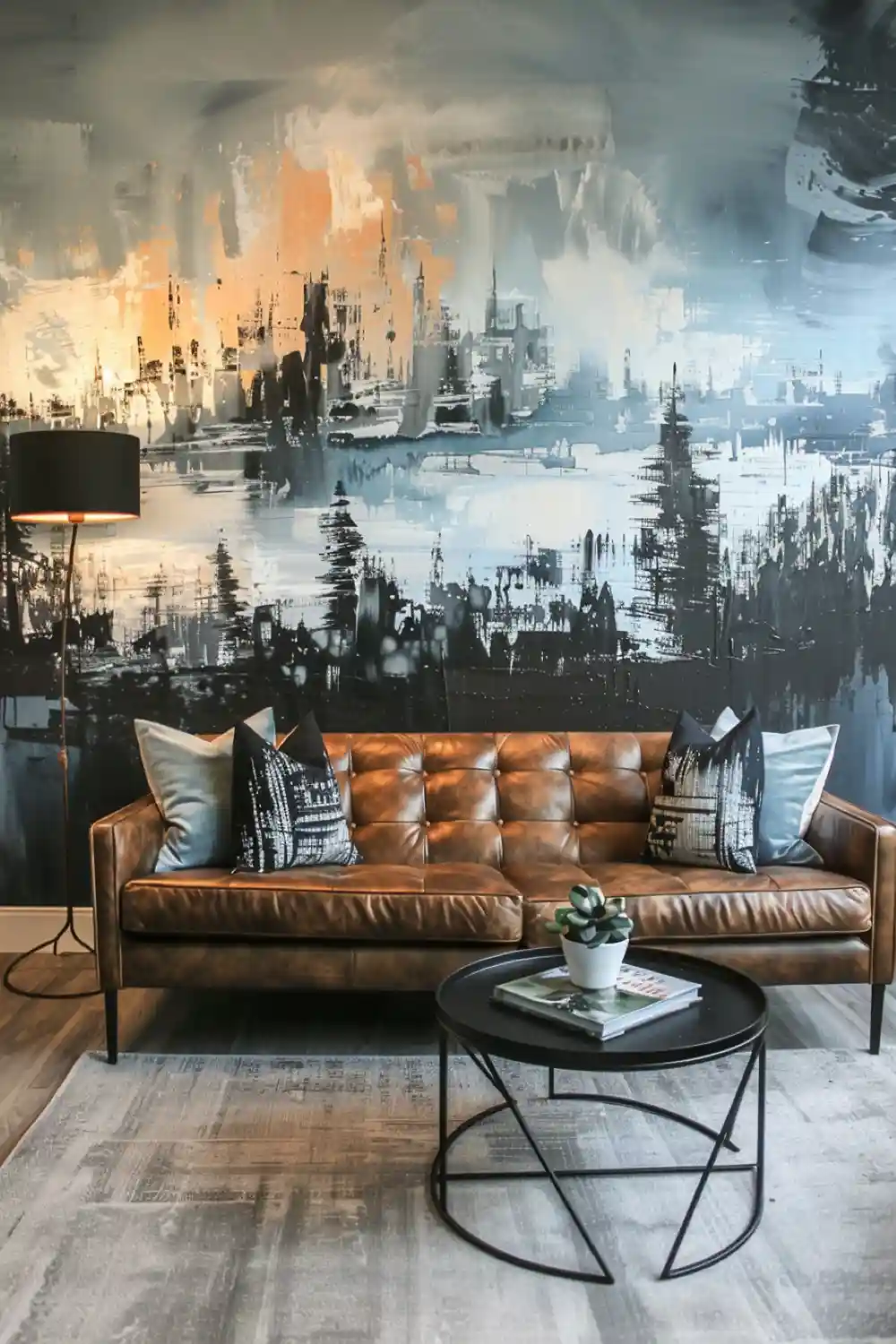 living room with mural wallpaper 2