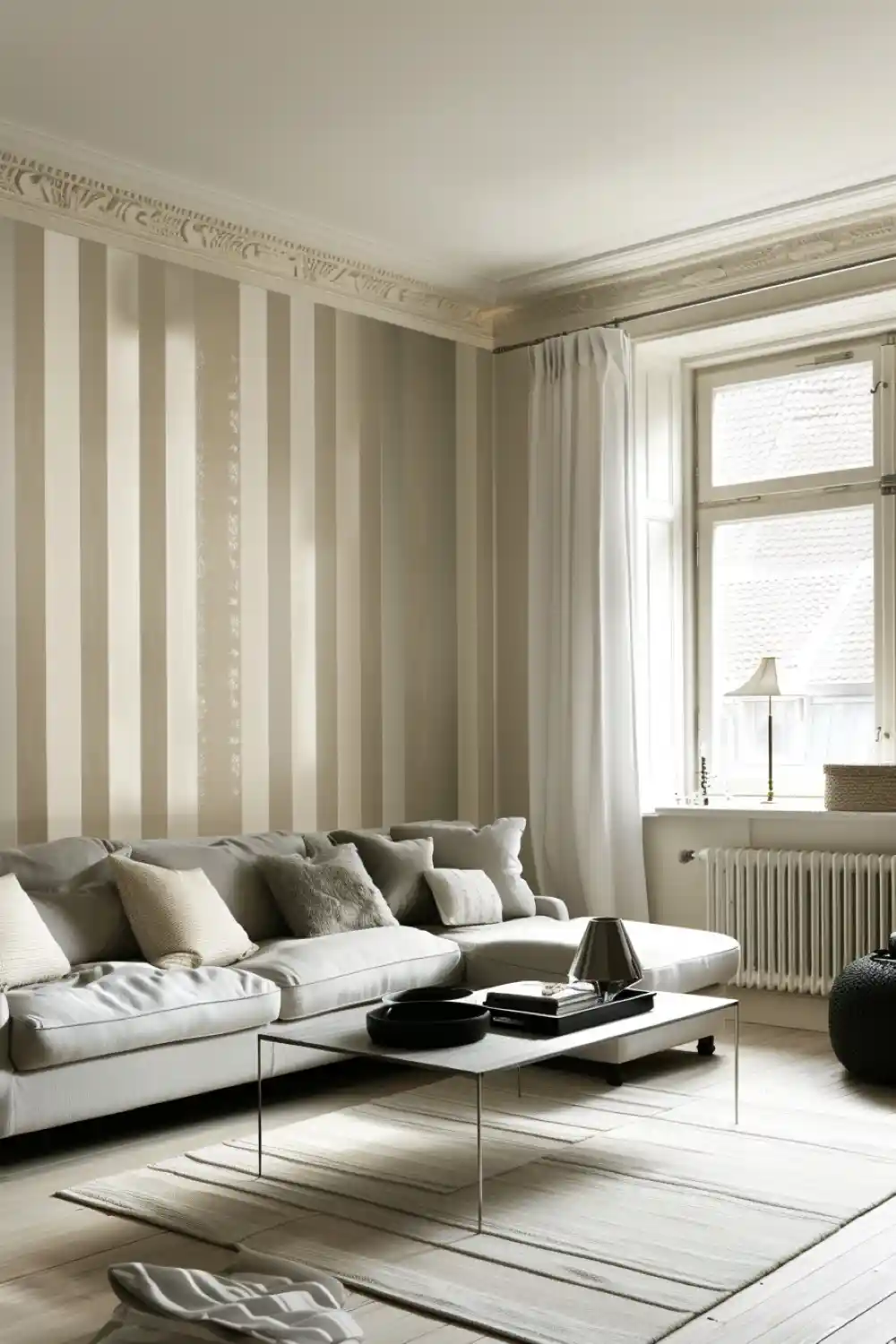 living room with striped wallpaper 2