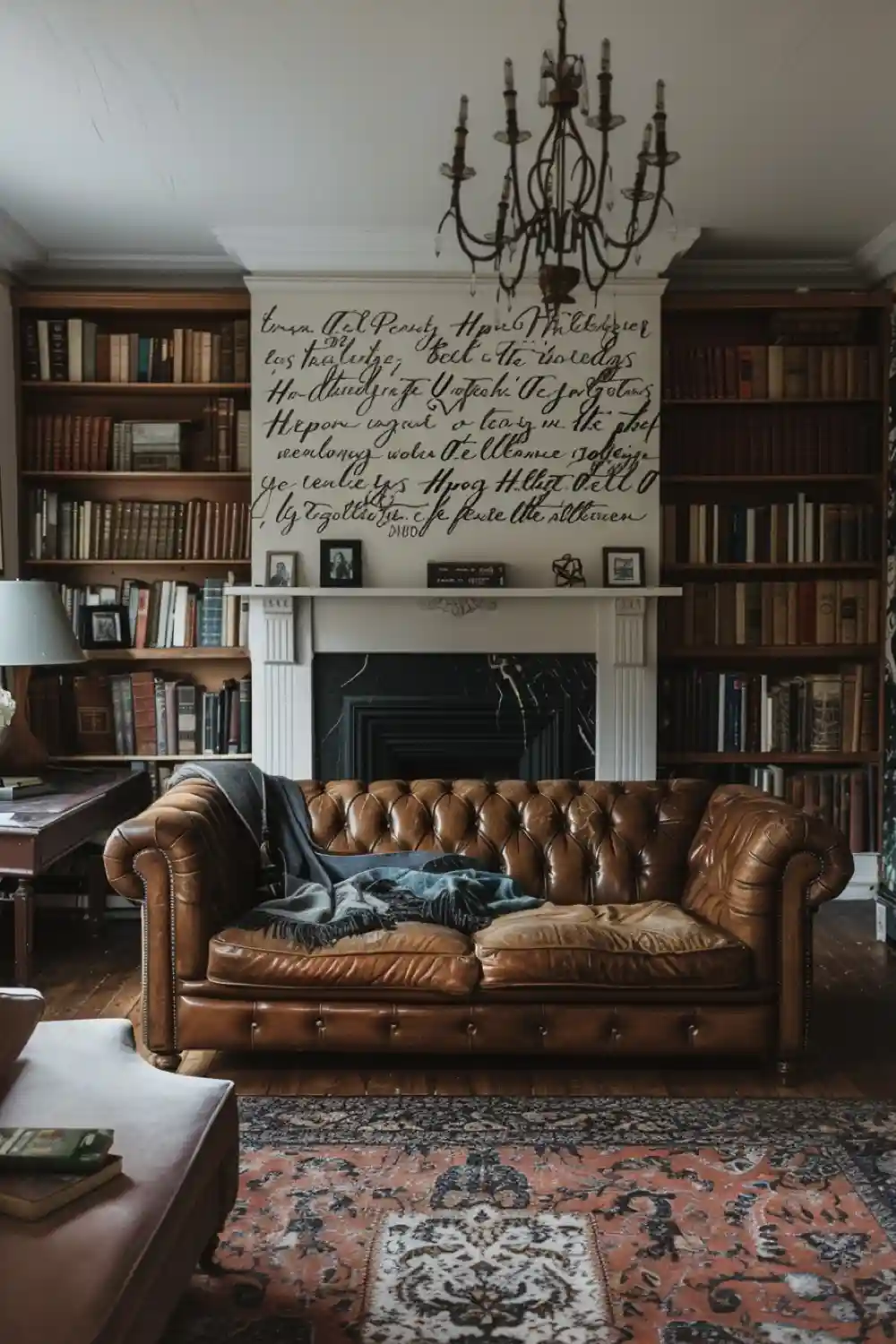 living room with textual wallpaper 4