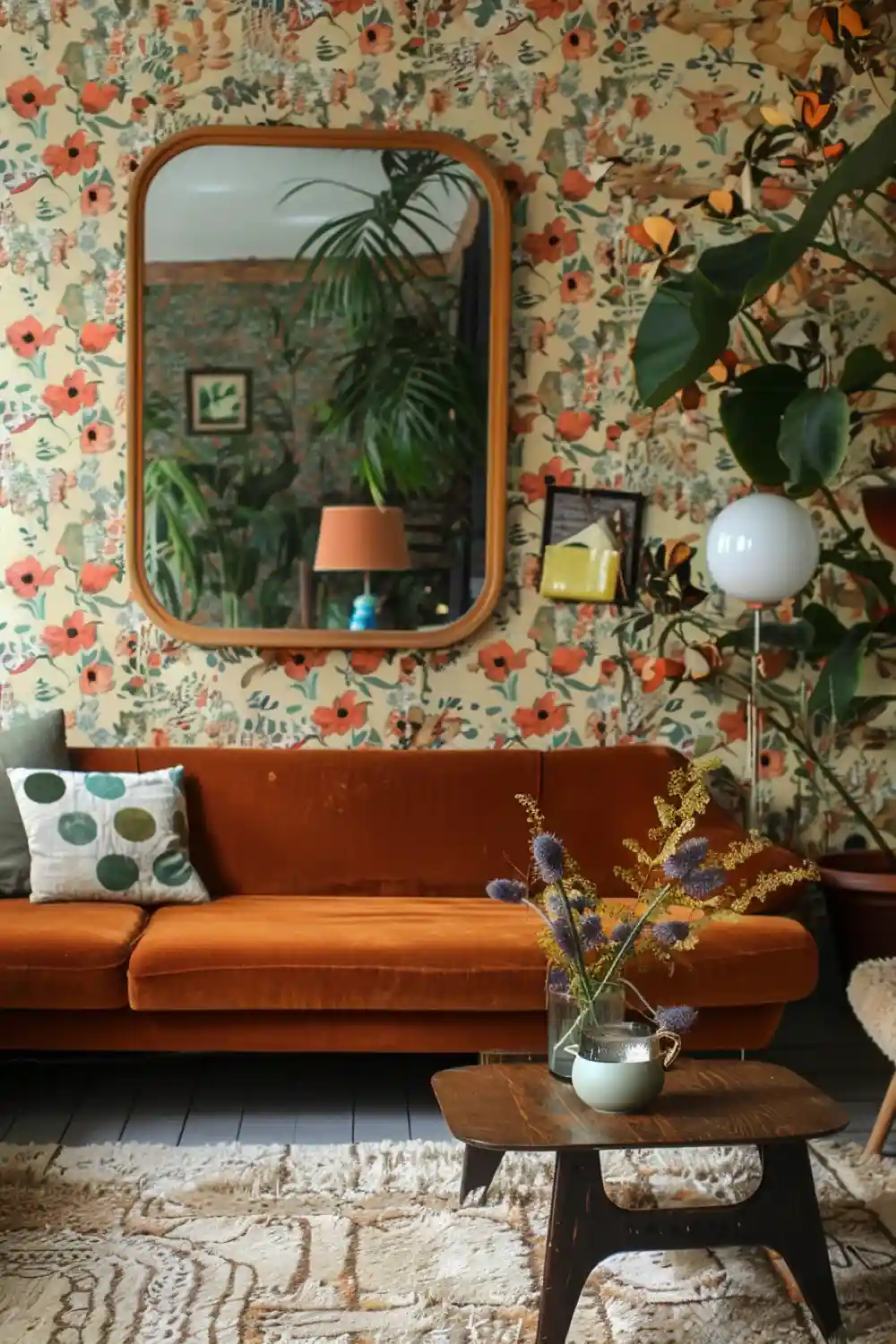 living room with vintage wallpaper 3